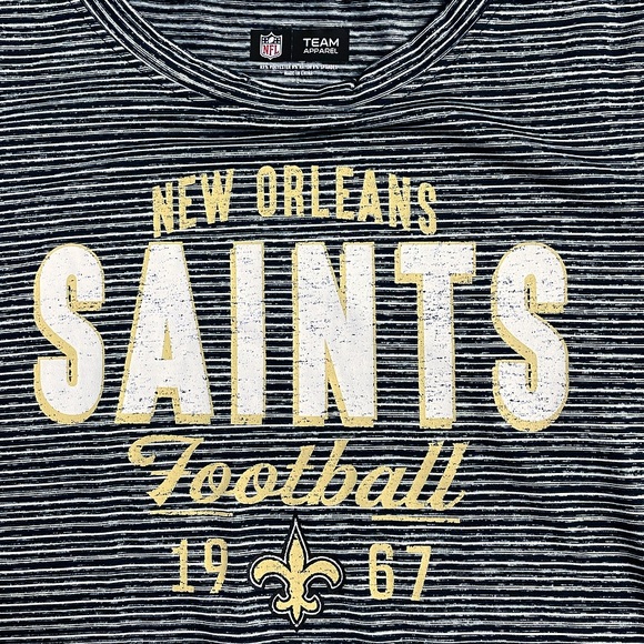 NFL Team Apparel New Orleans Saints Graphic Striped Tee Women’s Large Black Gold - Picture 5 of 9